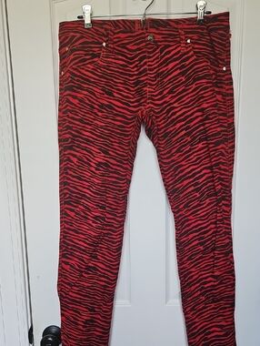 Tripp NYC Red & Black Zebra Print Skinny Pants Jeans Sz 13